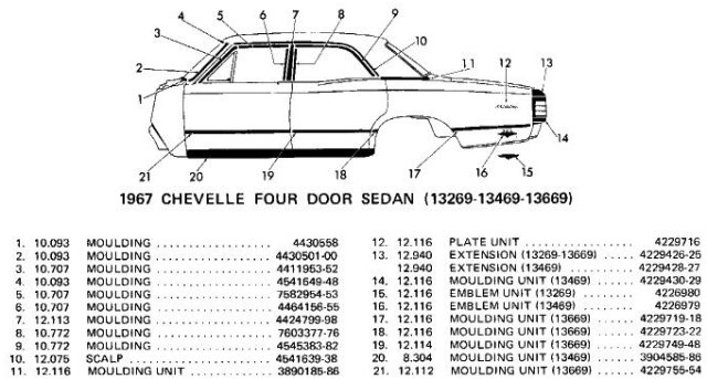 13269-13469-13669 4-dr Sedan Body Side Moldings