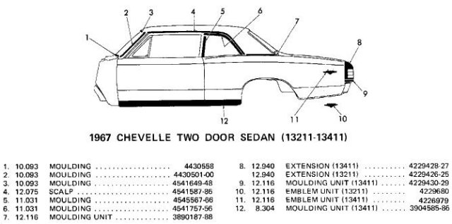 13211-13411 2-dr Sedan Body Side Moldings