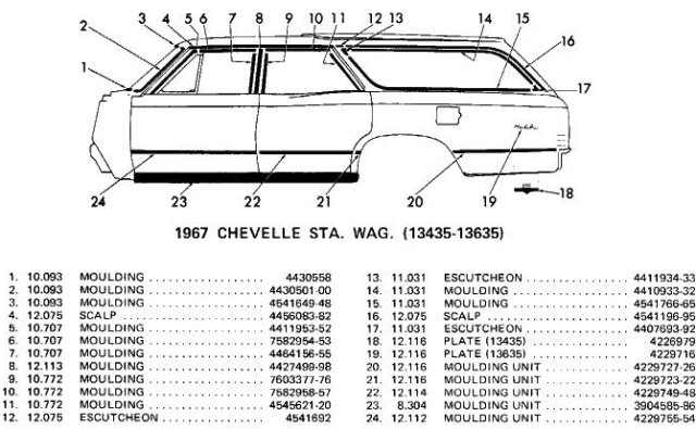 13435-13635 Station Wagon Body Side Moldings