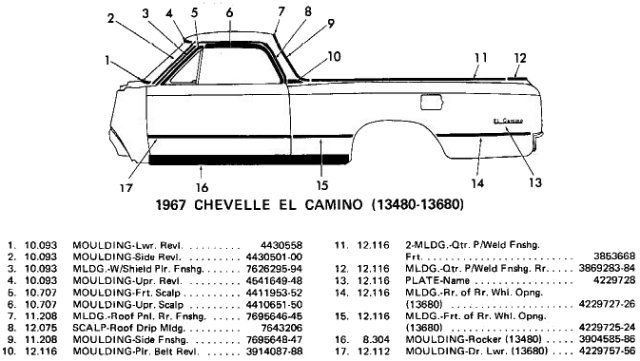 13480-13680 El Camino Body Side Moldings