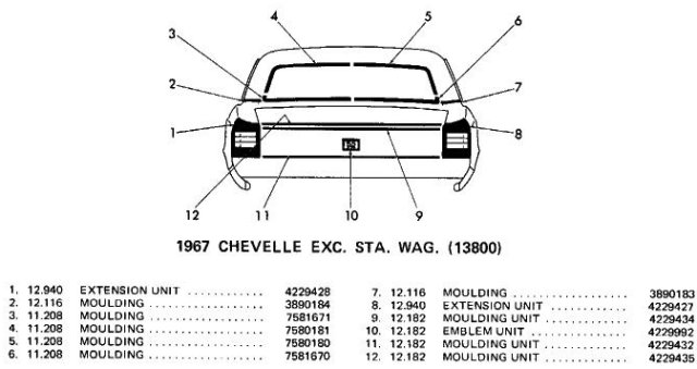 13800 Rear Body Moldings (except Station Wagon)