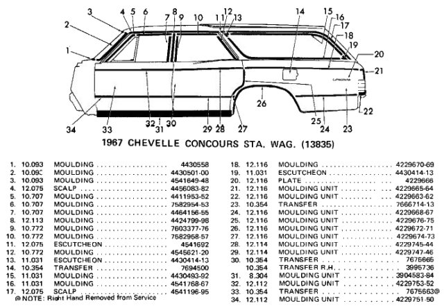 13835 Concours Station Wagon Body Side Moldings