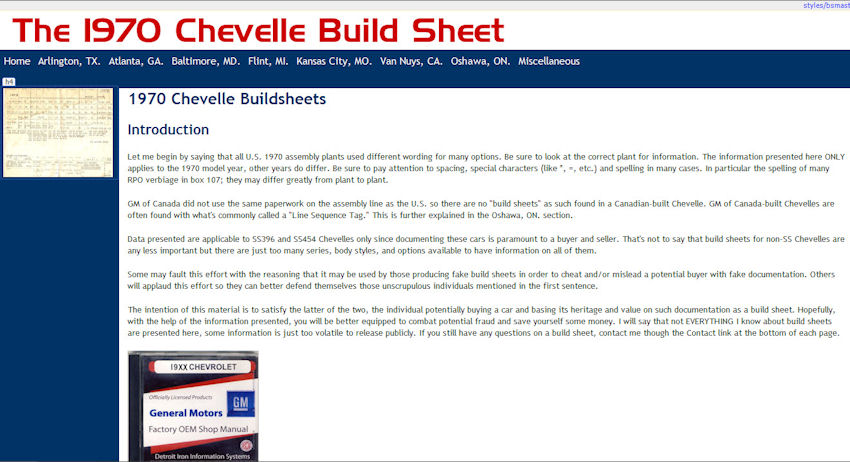 1970 Chevelle Build Sheets