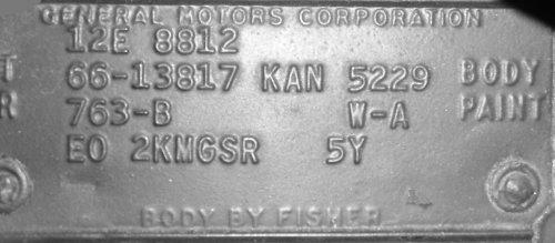 Typical U.S.-built 1966 Fisher Body number plate
