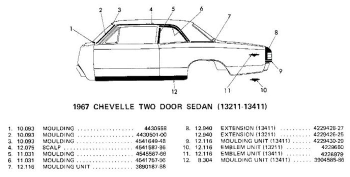 13211-13411 2-dr Sedan Body Side Moldings