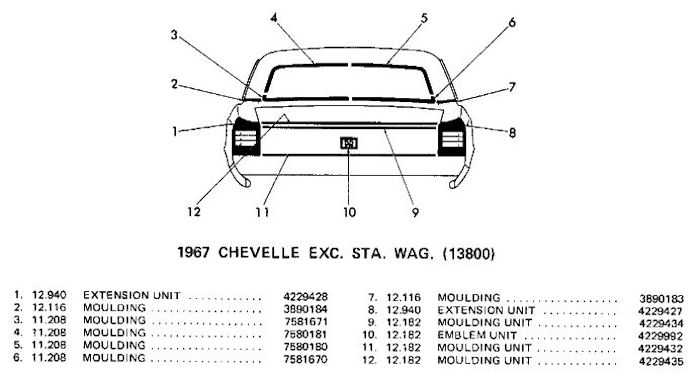 13800 Rear Body Moldings (except Station Wagon)