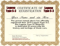1975 Laguna Type S-3 Registry Certificate