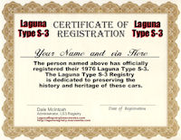 1976 Laguna Type S-3 Certificate of Registration
