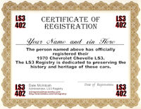 LS3 Registry Certificate