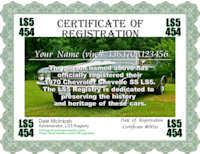 1970 LS5 Chevelle Registry Certificate