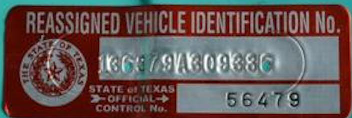 Texas DOT-Issued VIN plate