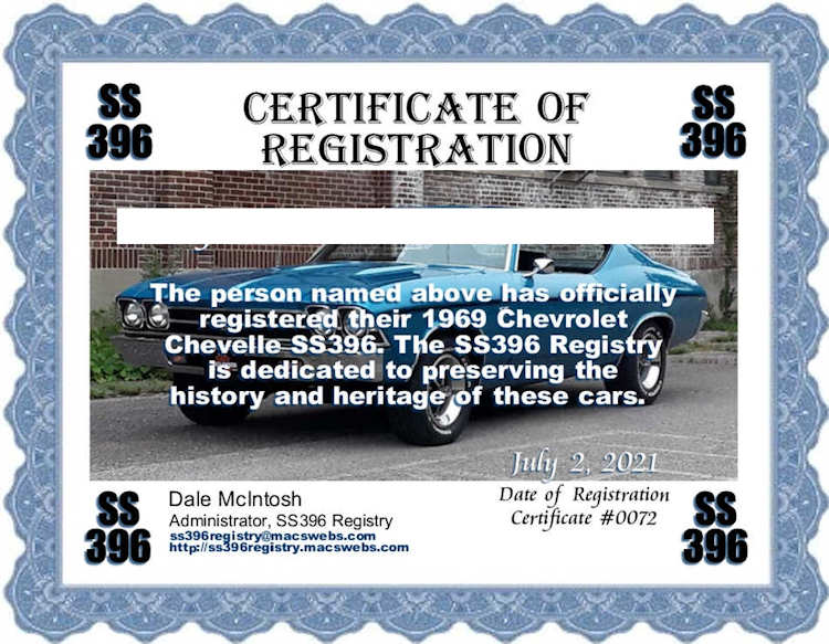 SS 396 Registry Certificate
