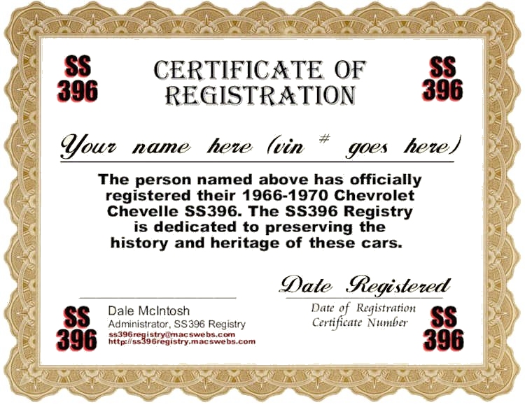 SS 396 Registry Certificate