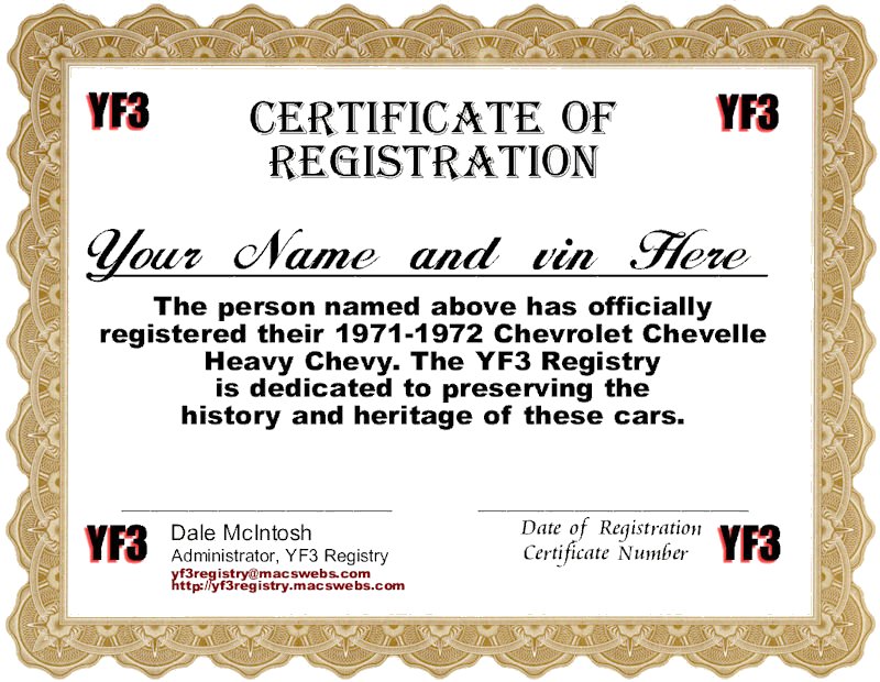 YF3 Registry Certificate