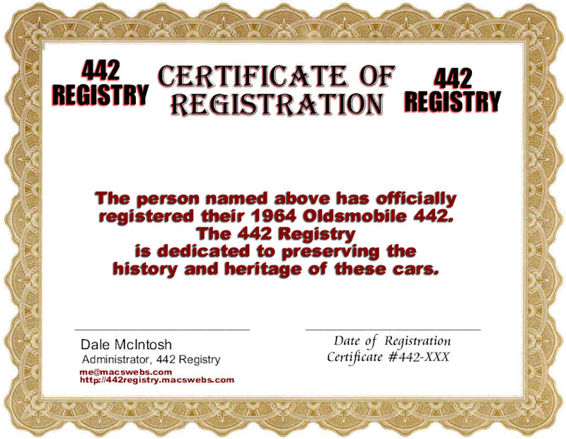 442 Registry Certificate