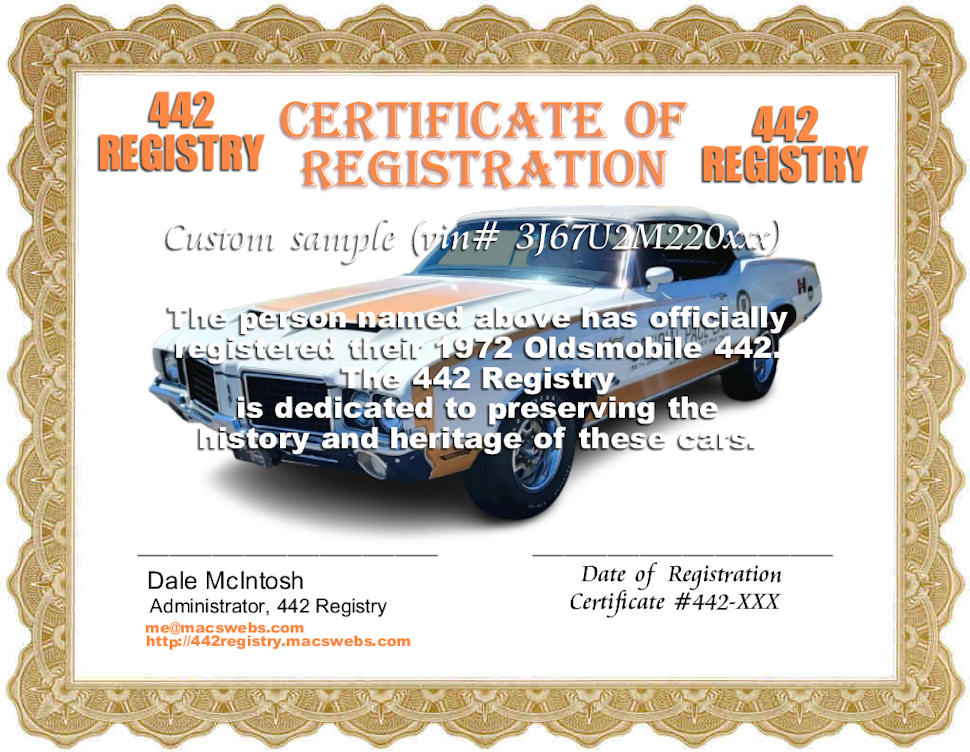 442 Registry Certificate