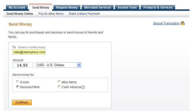 PayPal to PayPal account example