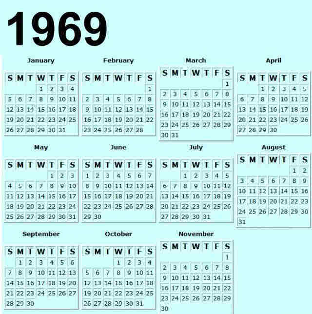 1969 Model Production Year Calendar