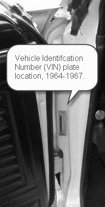 1964 to 1967 VIN plate location