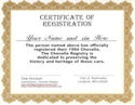 Chevelle Registry Certificate