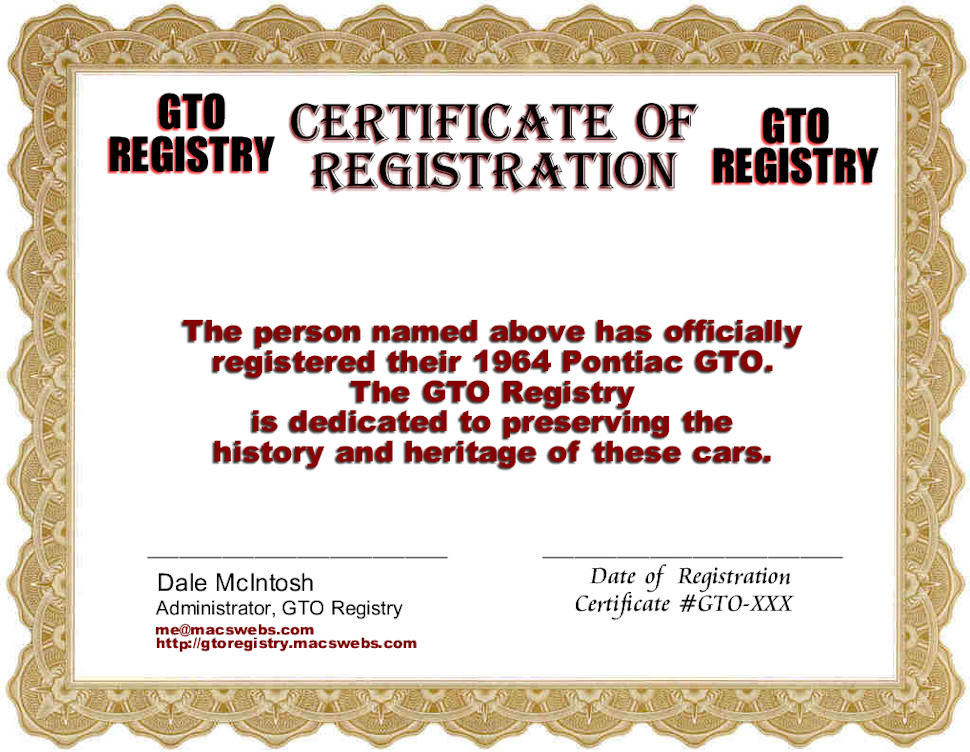 GTO Registry Certificate