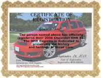 Custom HHR Certificate of Registration