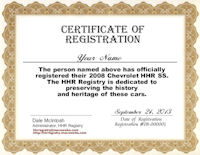 Standard HHR Certificate of Registration
